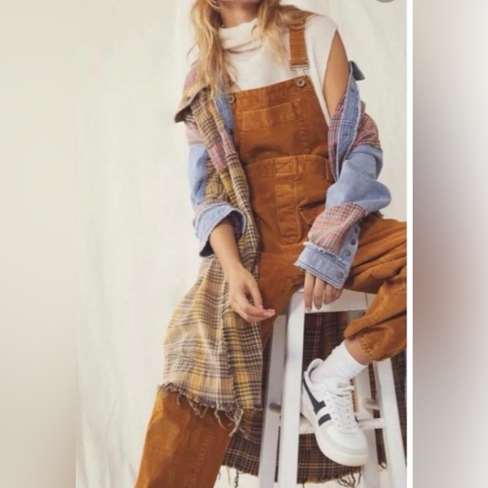 Free People We The Free Way Back Romper Denim Overalls Sz M Rust Color